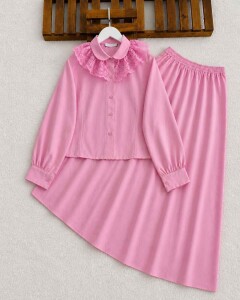 ADEP SALAŞ DANTEL DETAYLI ETEKLİ TAKIM 1763-47-PEMBE - 