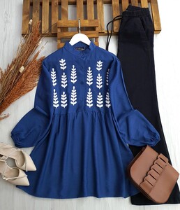 ADOS NAKIŞLI HAKİM YAKA GÖMLEK TUNİK A5-3-5413-11-İNDİGO - 