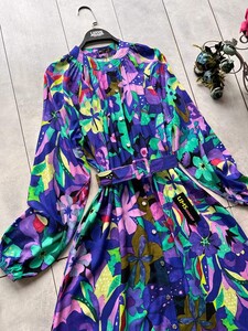 AGELYA KEMERLİ DESENLİ ÖNÜ DÜĞMELİ ELBİSE D3-2314-02-MOR - 2