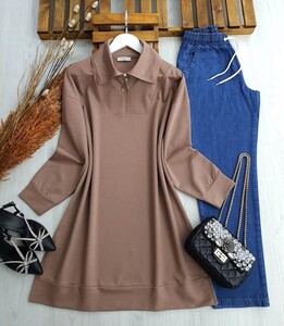 ALAZ YAKALI FERMUARLI SALAŞ TUNİK C1-2-5366-25-VİZON - 