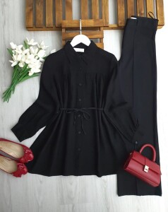 ALENE BELİ İPLİ SALAŞ GÖMLEK TUNİK B3-3-5664-01-SİYAH 