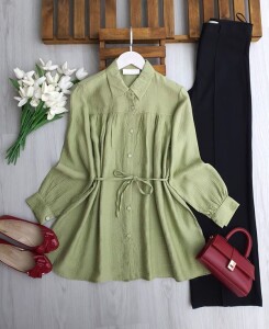 ALENE BELİ İPLİ SALAŞ GÖMLEK TUNİK B3-3-5664-07-YEŞİL 