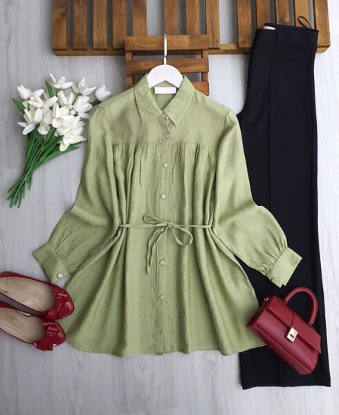 ALENE BELİ İPLİ SALAŞ GÖMLEK TUNİK B3-3-5664-07-YEŞİL - 1