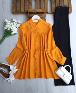 ALENE BELİ İPLİ SALAŞ GÖMLEK TUNİK B3-3-5664-15-ORANJ - 