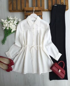 ALENE BELİ İPLİ SALAŞ GÖMLEK TUNİK B3-3-5664-20-BEYAZ 