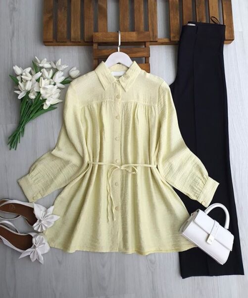 ALENE BELİ İPLİ SALAŞ GÖMLEK TUNİK B3-3-5664-23-SARI - 1