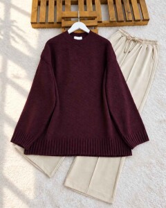 ALKIS GEOMETRİK DOKULU KAZAK 60017-04-BORDO 