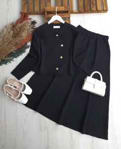 ALNES ÇAPRAZ DÜĞMELİ DOUBLE ETEKLİ TAKIM B3-1-1715-01-SİYAH - 1