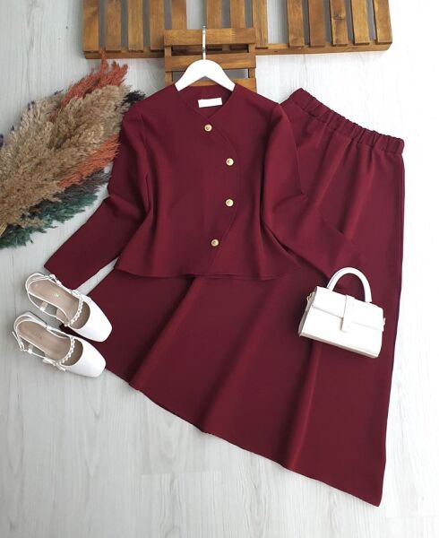 ALNES ÇAPRAZ DÜĞMELİ DOUBLE ETEKLİ TAKIM B3-1-1715-04-BORDO - 1