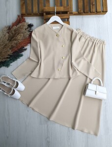 ALNES ÇAPRAZ DÜĞMELİ DOUBLE ETEKLİ TAKIM B3-1-1715-34-BEJ - 1