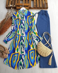 ALPSA BATIK DESENLİ GÖMLEK TUNİK A2-5-5290-14-SAKS - 