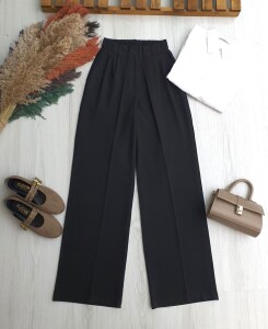 ANKER BELİ LASTİKLİ POLİVİSKON PALAZZO PANTOLON B2-7-6106-01-SİYAH - 1