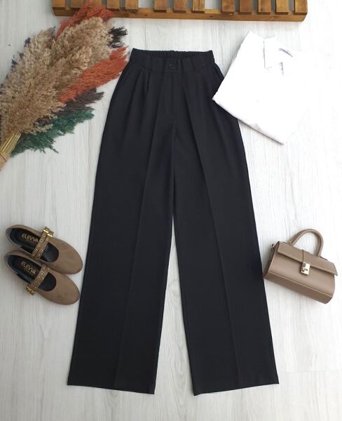 ANKER BELİ LASTİKLİ POLİVİSKON PALAZZO PANTOLON B2-7-6106-01-SİYAH - 1