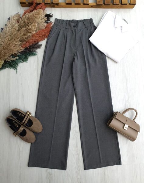 ANKER BELİ LASTİKLİ POLİVİSKON PALAZZO PANTOLON B2-7-6106-58-FÜME - 1