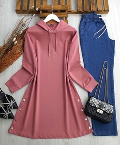 APES YANLARI ÇITÇITLI KAPŞONLU TUNİK B7-5-5364-16-GÜL - 