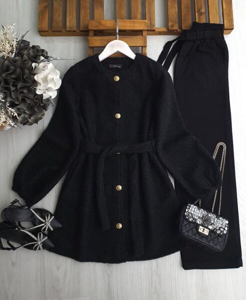 APLEN KEMERLİ ÖNÜ DÜĞMELİ YAN CEPLİ KAŞE KAP 3209-01-SİYAH - 1