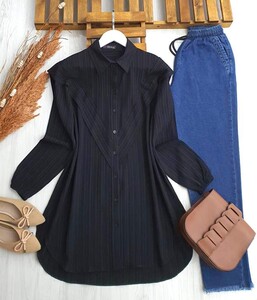 ARSE OMUZDAN V DETAYLI SALAŞ TUNİK C19-5437-01-SİYAH - 