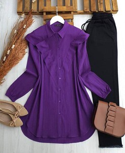 ARSE OMUZDAN V DETAYLI SALAŞ TUNİK B6-4-5437-02-MOR - 