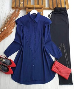 ARSE OMUZDAN V DETAYLI SALAŞ TUNİK B6-4-5437-12-LACİVERT - 