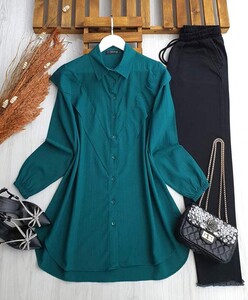 ARSE OMUZDAN V DETAYLI SALAŞ TUNİK B6-4-5437-27-ZÜMRÜT - 