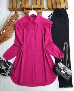 ARSE OMUZDAN V DETAYLI SALAŞ TUNİK B6-4-5437-28-FUŞYA - 