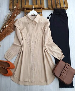 ARSE OMUZDAN V DETAYLI SALAŞ TUNİK B6-4-5437-34-BEJ - 