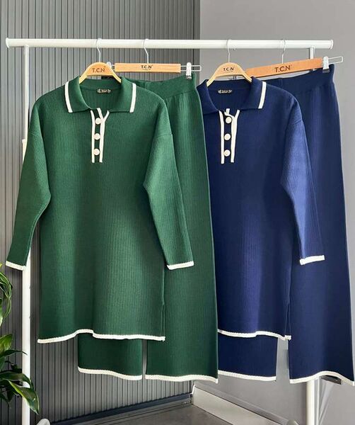 JASLE ŞERİTLİ GÖMLEK YAKA TRİKO TAKIM A9-1-8102-27-ZÜMRÜT - 1