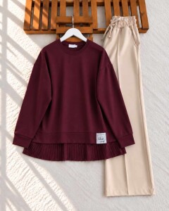 ATBEL ALT PİLİSELİ TÜL SALAŞ TUNİK 50022-04-BORDO - 