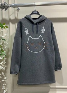 AVEN BALIK VE KEDİ NAKIŞLI ÜÇ İPLİK SWEAT B11-3-5392-29-ANTRASİT - 