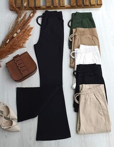 AYFE BELİ LASTİKLİ BAĞCIKLI İSPANYOL GABARDİN PANTOLON C8-6045-01-SİYAH - 