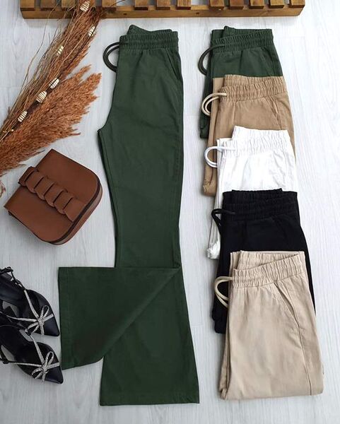 AYFE BELİ LASTİKLİ BAĞCIKLI İSPANYOL GABARDİN PANTOLON C8-6045-09-HAKİ - 1