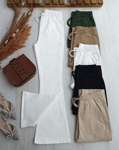 AYFE BELİ LASTİKLİ BAĞCIKLI İSPANYOL GABARDİN PANTOLON C8-6045-20-BEYAZ - 