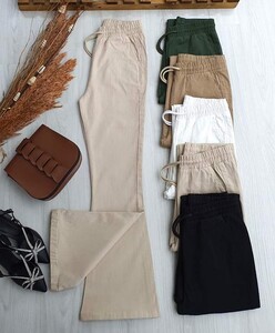 AYFE BELİ LASTİKLİ BAĞCIKLI İSPANYOL GABARDİN PANTOLON C8-6045-34-BEJ - 