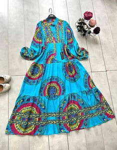 AYSU DESENLİ PATLI YARIM DÜĞMELİ SALAŞ ELBİSE D4-2302-10-MAVİ - 1