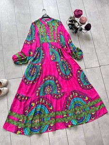 AYSU DESENLİ PATLI YARIM DÜĞMELİ SALAŞ ELBİSE C4-2302-47-PEMBE - 