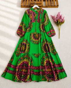 AYSU DESENLİ PATLI YARIM DÜĞMELİ SALAŞ ELBİSE 2302-54-BENETTON 