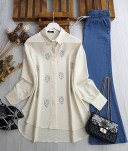 AZEL DAMLA TAŞLI SALAŞ GÖMLEK B5-5-5323-20-BEYAZ - 