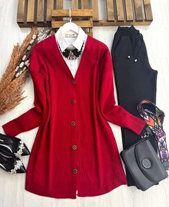 BAEP ÇİZGİLİ TRİKO HIRKA 8056-03-KIRMIZI - 