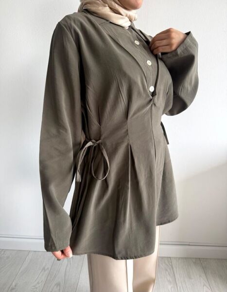 BAJED YANDAN BAĞCIKLI YARIM DÜĞMELİ TUNİK A5-4-5711-09-HAKİ - 1