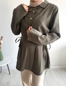 BAJED YANDAN BAĞCIKLI YARIM DÜĞMELİ TUNİK A5-4-5711-09-HAKİ - 2