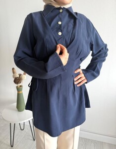 BAJED YANDAN BAĞCIKLI YARIM DÜĞMELİ TUNİK A5-4-5711-12-LACİVERT - 1