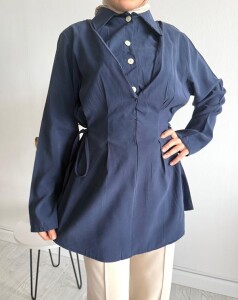 BAJED YANDAN BAĞCIKLI YARIM DÜĞMELİ TUNİK A5-4-5711-12-LACİVERT - 2