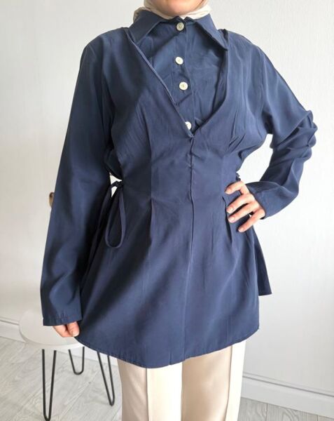 BAJED YANDAN BAĞCIKLI YARIM DÜĞMELİ TUNİK A5-4-5711-12-LACİVERT - 2