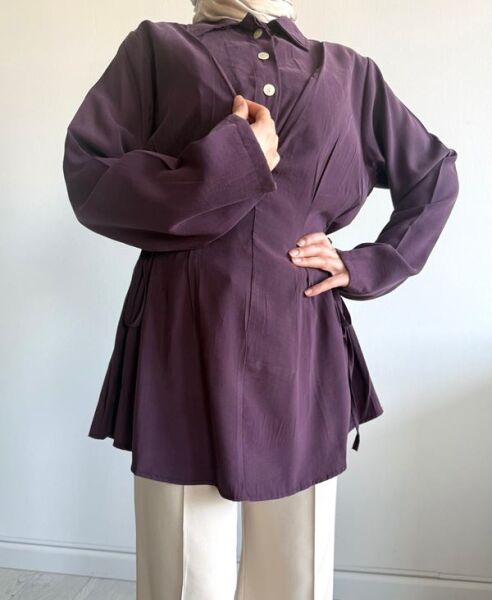 BAJED YANDAN BAĞCIKLI YARIM DÜĞMELİ TUNİK A5-4-5711-18-MÜRDÜM - 1