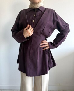 BAJED YANDAN BAĞCIKLI YARIM DÜĞMELİ TUNİK A5-4-5711-18-MÜRDÜM - 2