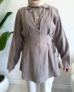 BAJED YANDAN BAĞCIKLI YARIM DÜĞMELİ TUNİK 5711-25-VİZON - 