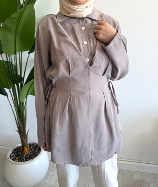 BAJED YANDAN BAĞCIKLI YARIM DÜĞMELİ TUNİK A5-4-5711-25-VİZON - 2