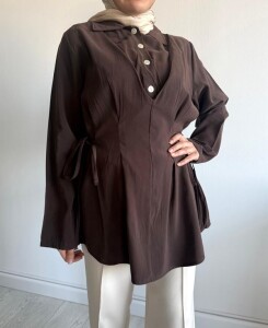 BAJED YANDAN BAĞCIKLI YARIM DÜĞMELİ TUNİK A5-4-5711-37-KAHVE - 1