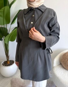 BAJED YANDAN BAĞCIKLI YARIM DÜĞMELİ TUNİK A5-4-5711-58-FÜME - 1