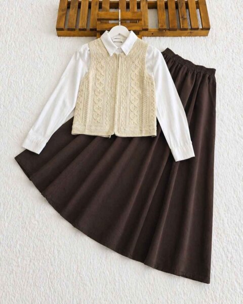 BAKDE İŞLEMELİ ASTARLI KETEN YELEK 3237-34-BEJ - 1